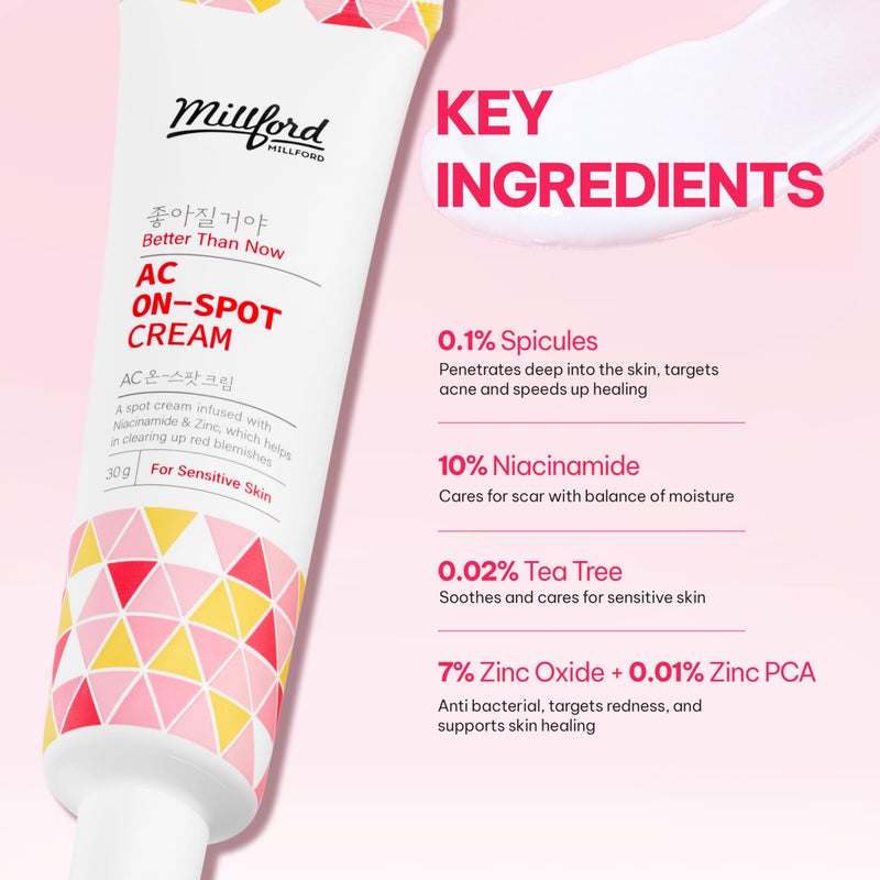 Millford AC On-Spot Cream 30g/1.05 Oz, Zinc Oxide 10%, Niacinamide 2% for Active Skin Repair, Acne Spot Treatment for Face, Blemish Care, Dark Spot, Korean Skincare for Sensitive & Acne-Prone Skin - Image 3
